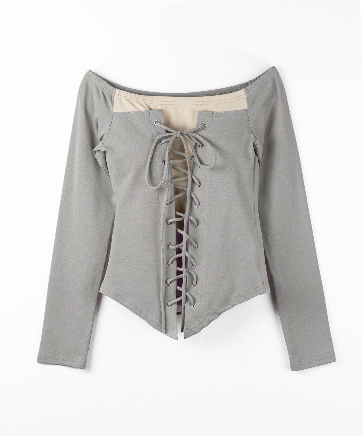 レースアップコルセットリボンオフショルトップス ／ laceup corset ribbon off shoulder tops