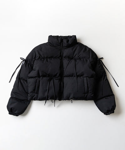 【 選べる３色展開 ／ 裾絞り可能２WAY 】ストラップリボンショートパフダウンジャケット ／ strap ribbon short puff down jacket