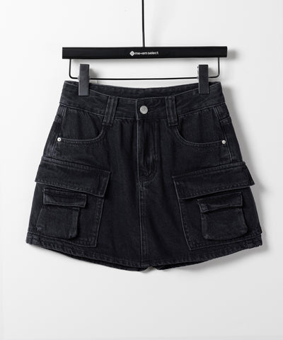 【 ３size ／ ２color 】ダブルポケットヴィンテージカーゴデニムミニスカパン ／ double pocket vintage cargo denim mini skirt pants