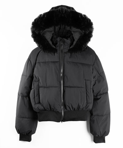 【 フード取り外し可能２ＷＡＹ 】フェイクファーフードショートダウンジャケット ／ 2WAY fake fur hoodie short down jacket