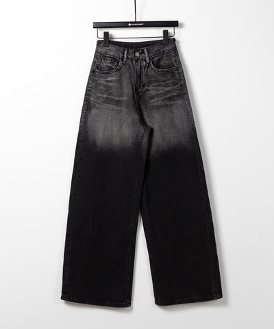 【 ４size ／ ２color 】ヴィンテージグラデーションウォッシングルーズワイドデニム