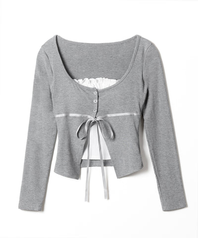 フリルレイヤードリボンカーディガントップス ／ frill layered ribbon cardigan tops