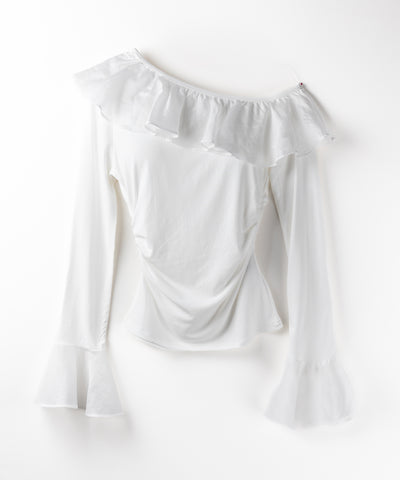 【 ２color 】ワンショルボリュームフリルカットソートップス ／ one shoulder volume frill cutsew tops