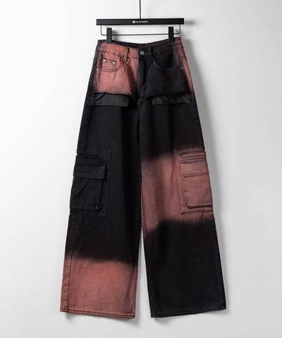 【 ２color ／４size 】ブロッキングバイカラーオーバーダイワイドデニム ／ blocking bicolor overdye wide denim
