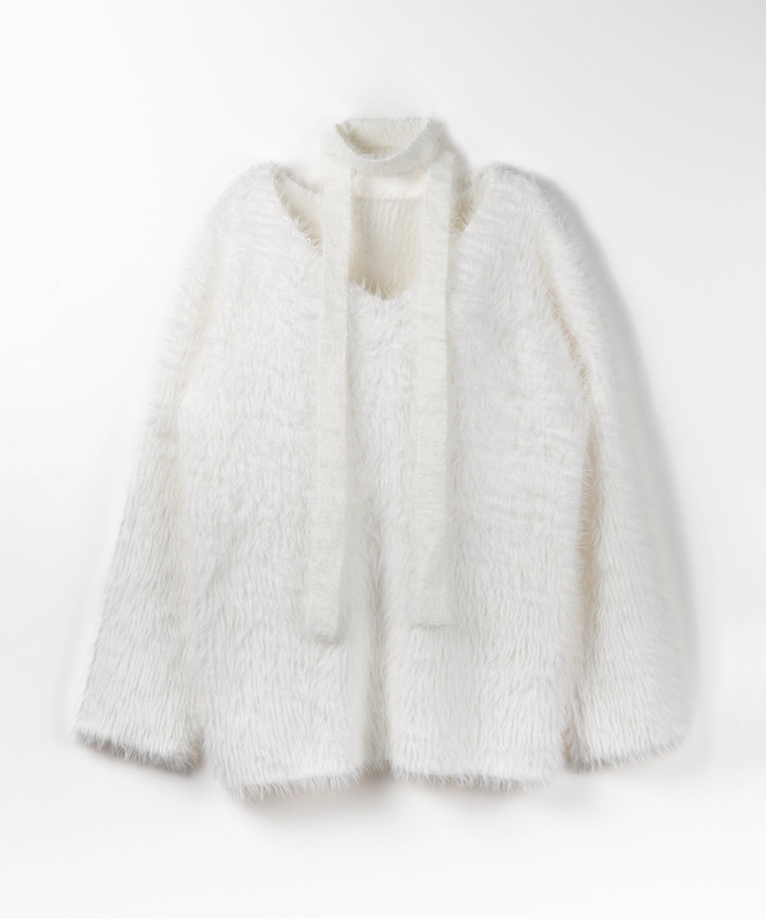 【 ２color 】チョーカータイ付きルーズシャギーニット ／ choker tie set loose shaggy knit