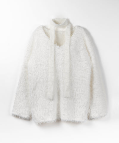 【 ２color 】チョーカータイ付きルーズシャギーニット ／ choker tie set loose shaggy knit