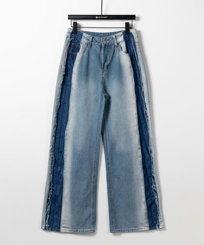 【 選べる３サイズ 】サイドライングラデーションダメージルーズデニム ／ Side line gradation damage loose denim