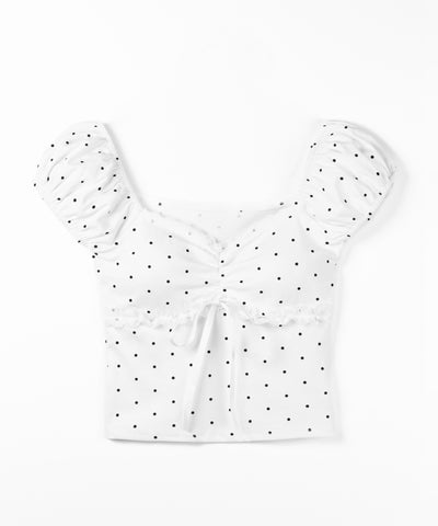ドットレースリボンギャザーオフショルトップス ／ dot lace ribbon gathered off shoulder tops