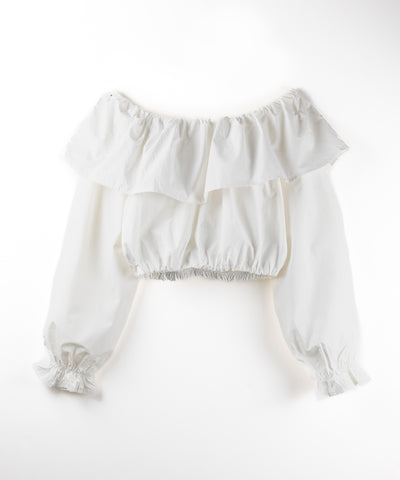 【 ２color 】オフショルダーフリルショートブラウス ／off shoulder frill short blouse
