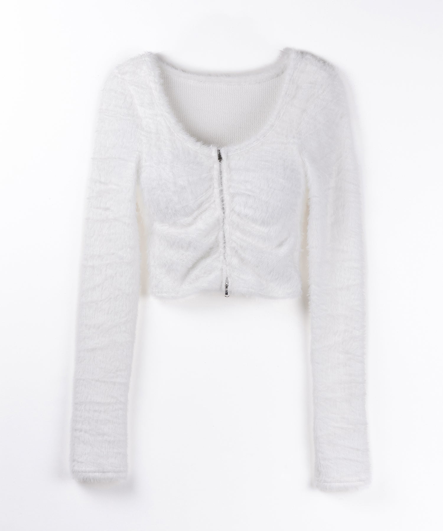 フロントジップショートシャギートップス／ front zip short shaggy tops