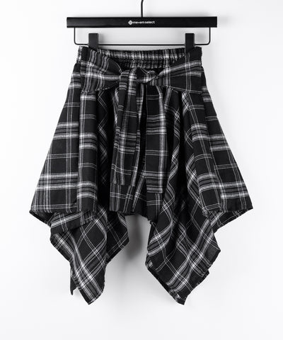 【 選べる２素材／インナーパンツ裏地付 】シャツレイヤードチェックミニスカート ／ shirt layered check mini skirt