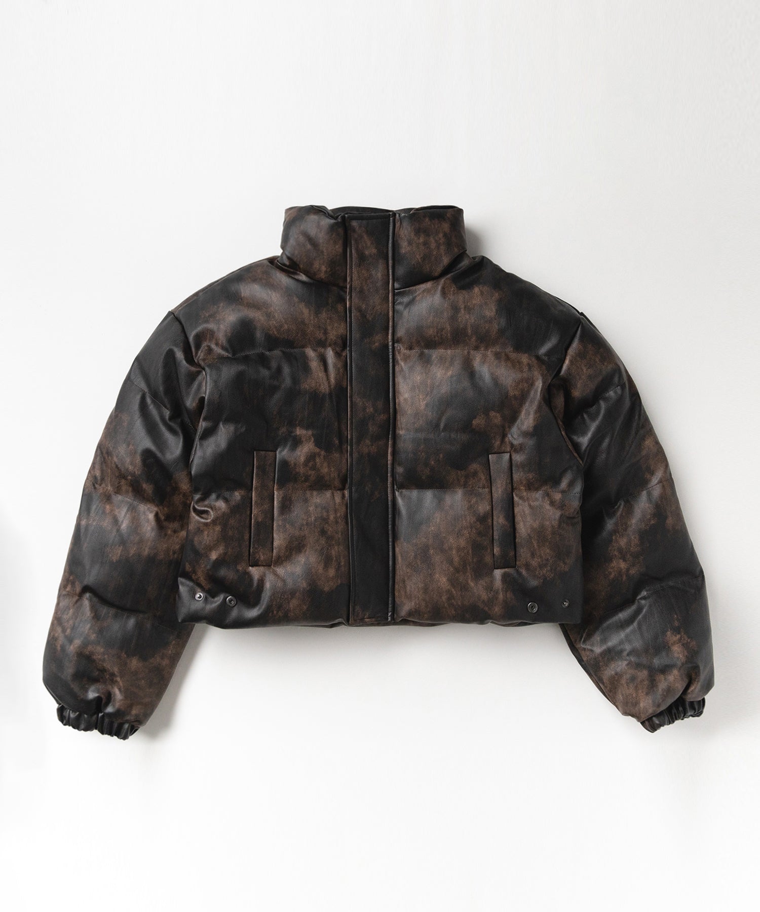 【 ２color 】ヴィンテージタイダイフェイクレザーショートダウンジャケット ／ vintage tyedye fake leather short down jacket