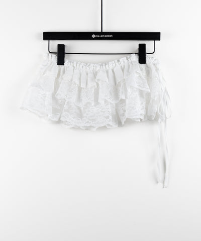 【 ２color 】ストラップリボンレースフリルミニ巻きスカート ／ strap ribbon lace frill mini wrap skirt