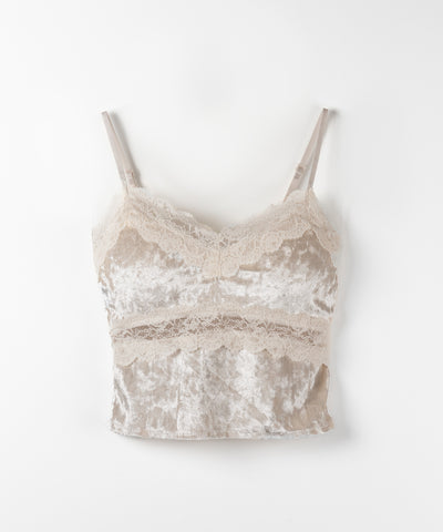 【 カップ付き 】ダブルレースベロアショートビスチェキャミソール ／ double lace velor short bustier camisole