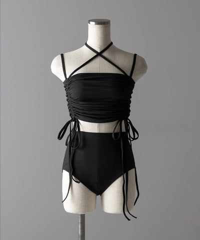 【 レディース水着／２点セット 】２WAY クロスストラップシャーリングリボンセパレートビキニ ／ cross strap shirring ribbon separate bikini