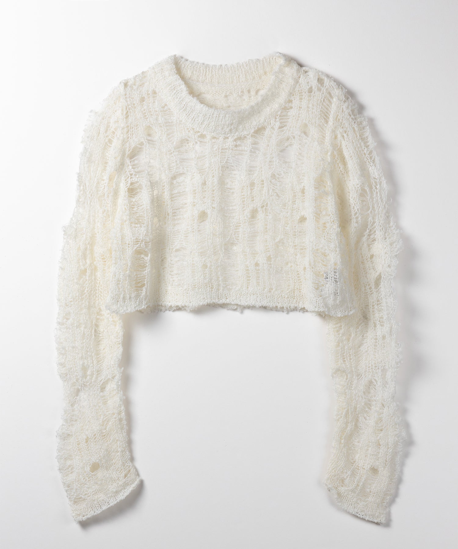 【 ２color 】クラッシュダメージショートシアーニット ／ crush damage short sheer knit