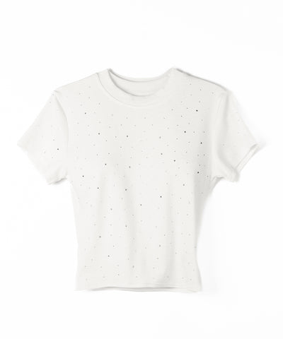 ラインストーン半袖タイトＴシャツ ／ Rhinestone short sleeve tight T-shirt