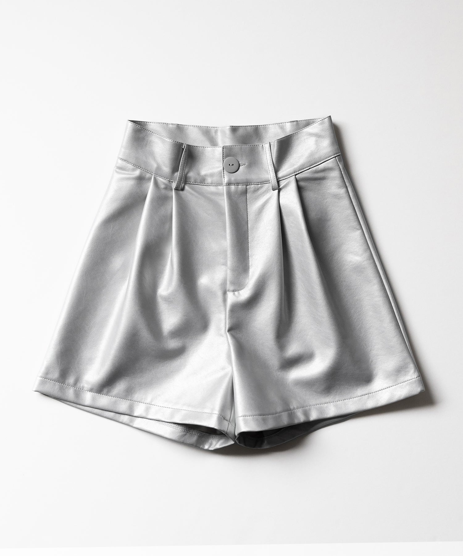 【 3color ／ ５size 】太ベルトハイウエストタックレザーショートパンツ