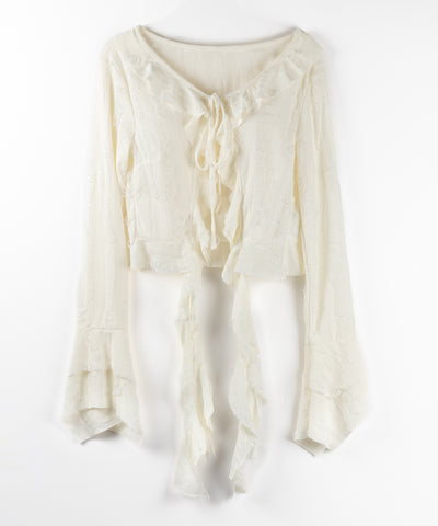【 ２color 】ダメージフリルショートリボンカーディガン ／ damage frill short ribbon cardigan