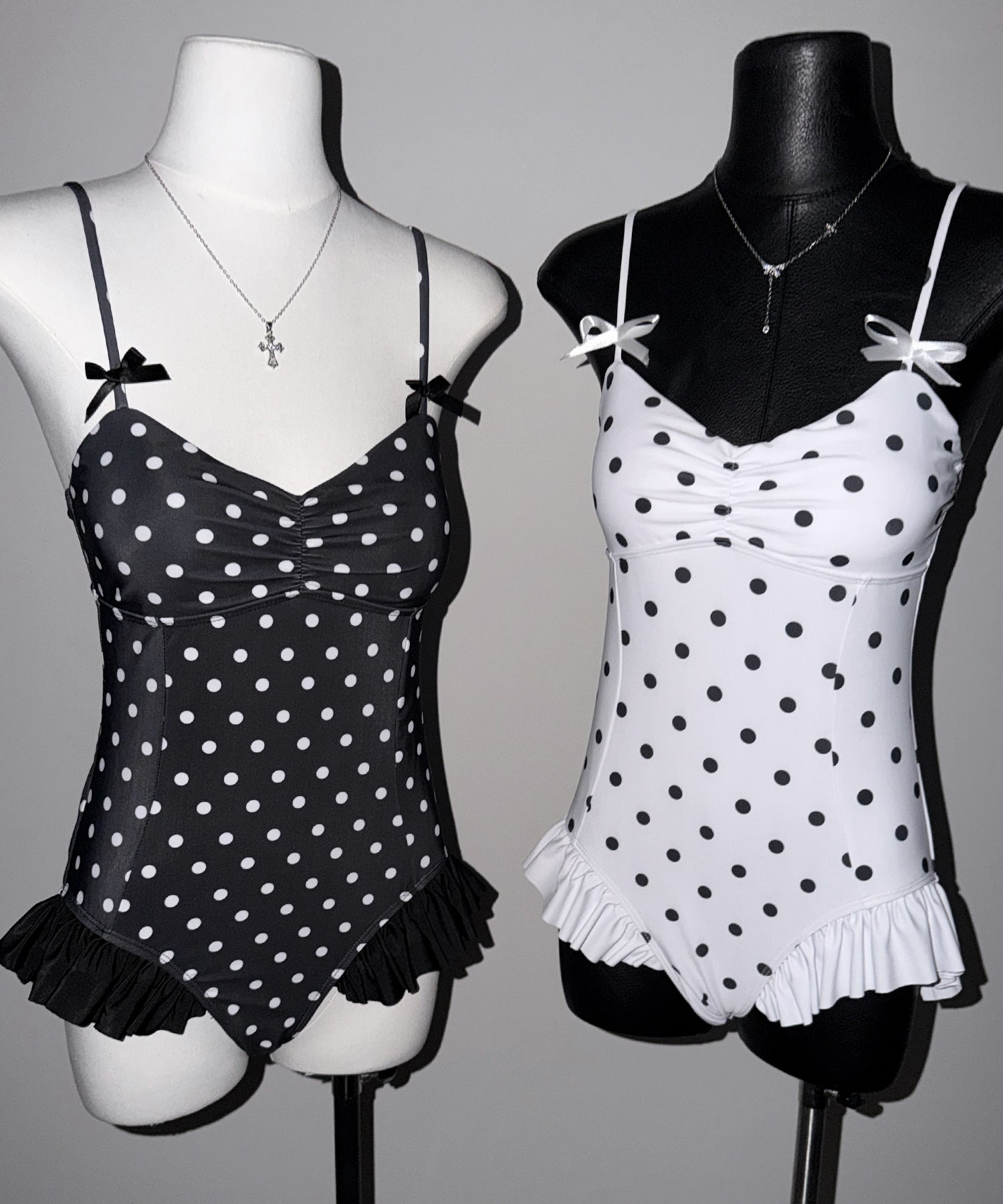 【 レディース水着 】ドットリボンフリルワンピース水着 ／ Dot ribbon frill onepiece swimwear