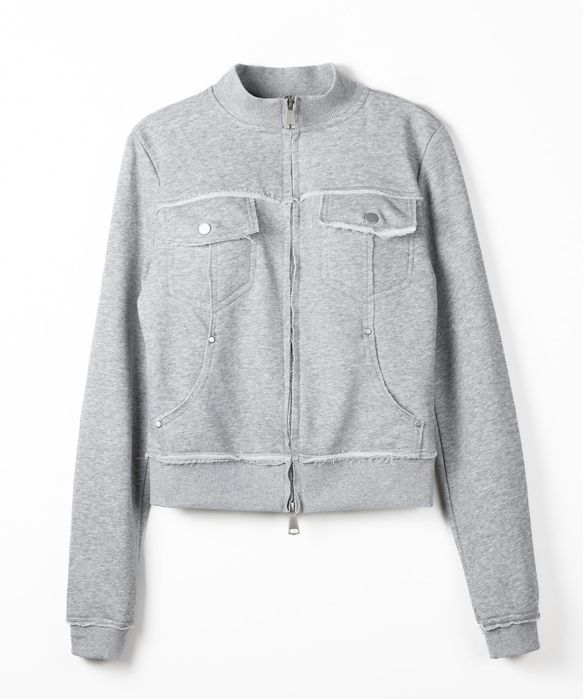 ダブルジップアウトポケット裏毛スリムジャケット ／ Double-zip outer pocket sweat slim jacket