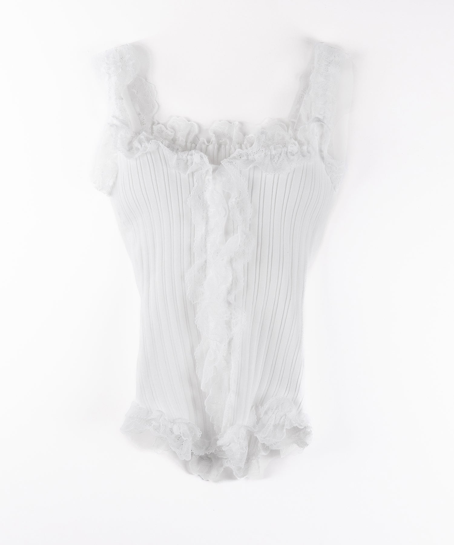 【 ２color 】レースフリルドッキングリブニットキャミタンク ／ lace frill docking lib knit cami tank