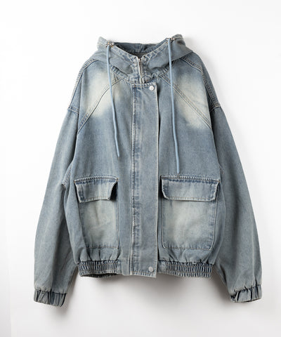 【 ２color 】ヴィンテージデニムダブルジップフードブルゾン ／ vintage denim double zip hoodie blouson