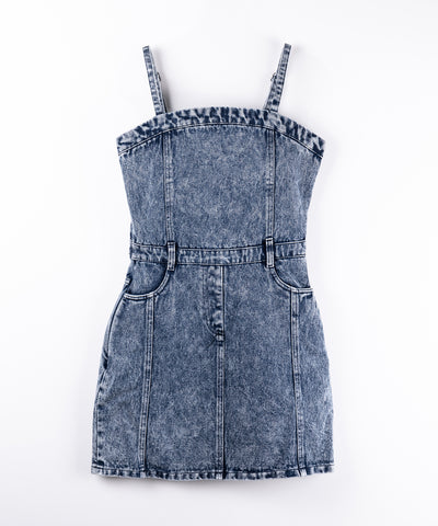 【 セットアップ着用可能 】ヴィンテージケミカルブリーチストラップデニムキャミワンピース ／ vintage chemical bleach strap denim cami onepiece