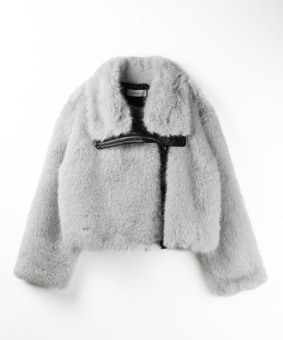 【 ２WAY 】ジップアップレザードッキングフェイクファーコート ／ zip up leather docking fake fur coat