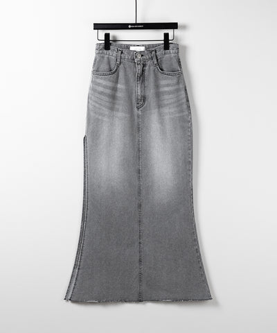 【 ３size 】深スリットダメージデニムロングマーメイドスカート ／ deep slit damage denim long mermaid skirt