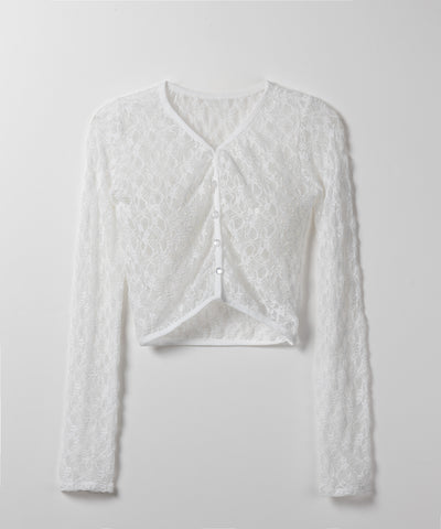 【 ２color 】フロントボタンショートレースカーディガン ／ front button short lace cardigan