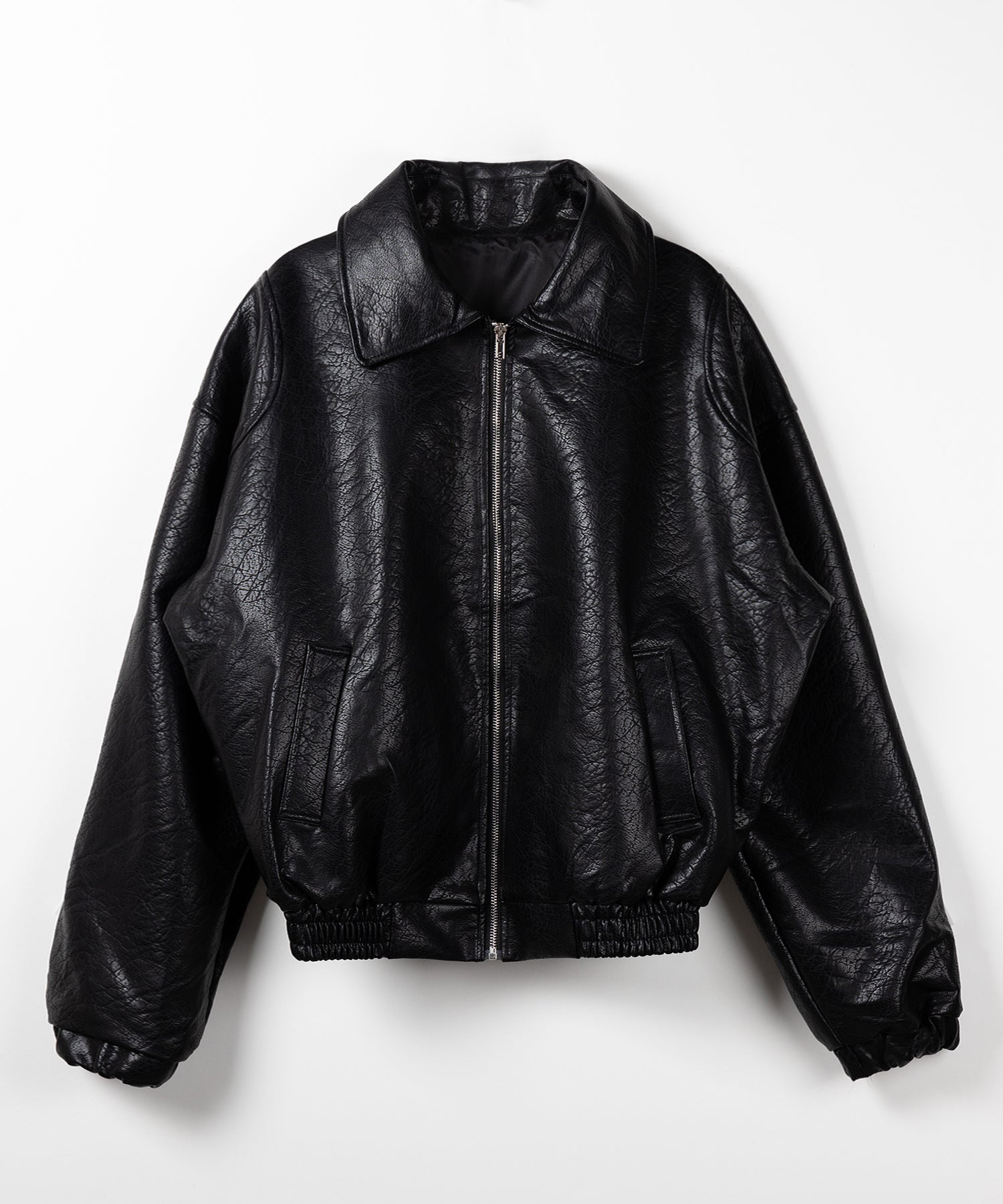 【 ２color 】バックリボン刺繍ヴィンテージライクフェイクレザーブルゾン ／ back ribbon vintage like fake leather blouson