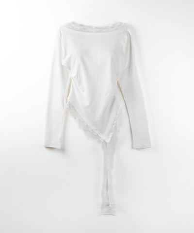 【 ２color 】ワンショルダーレースドッキングアシンメトリートップス ／ one shoulder lace docking asymmetry tops