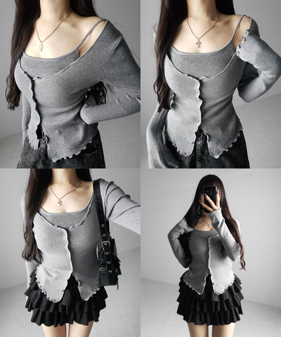 レイヤード風メロースリムニットカーディガン ／ layered mellow slim knit cardigan