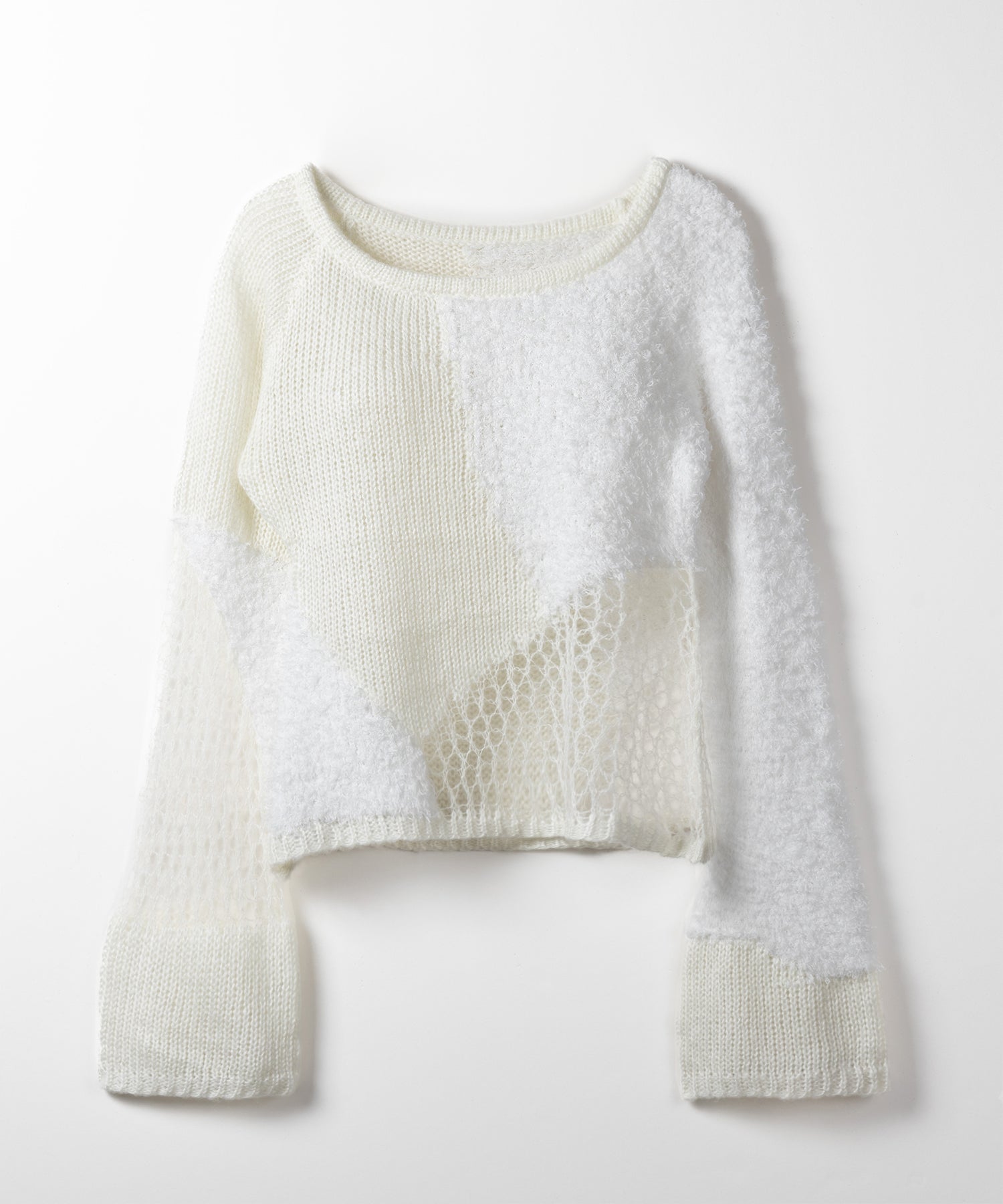 【 ２color 】異素材ドッキングスカシアミニットトップス ／ mixed material docking openwork knit tops
