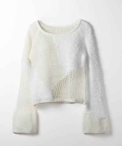 【 ２color 】異素材ドッキングスカシアミニットトップス ／ mixed material docking openwork knit tops