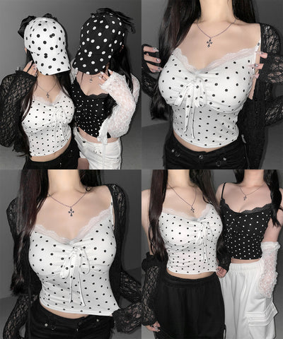 ドットレースフロントリボンキャミソール ／ Dot lace front ribbon camisole