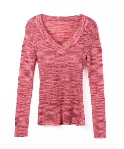 【 ワンショル可能な２WAY 】Ｖネックメランジスリムシアーニット ／ V-neck melange slim sheer knit