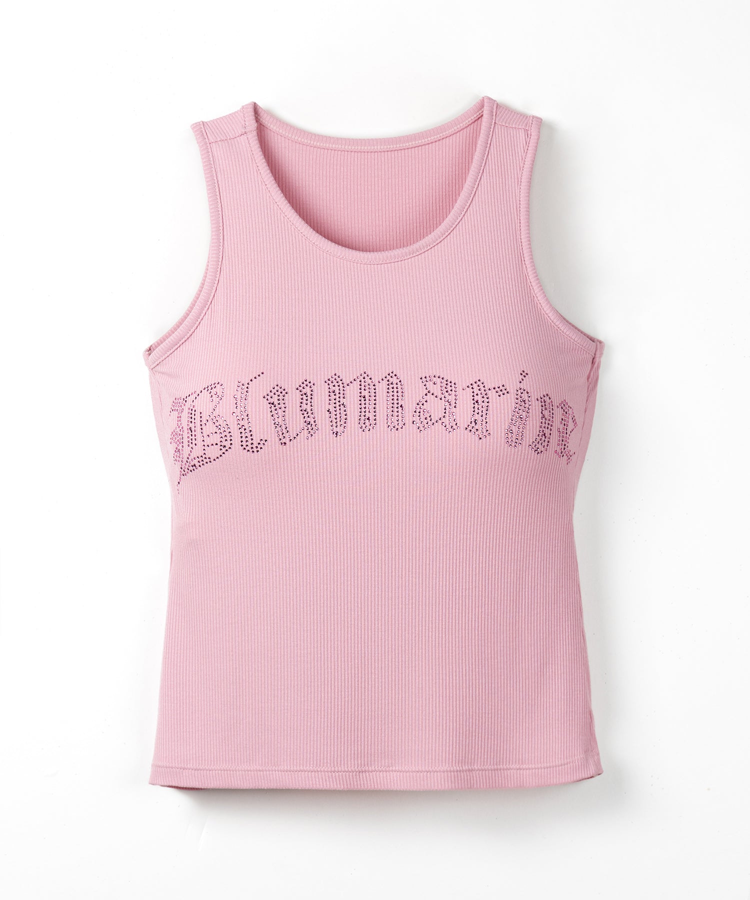 ラインストーンロゴリブタンクトップ／Rhinestone logo ribbed tank top
