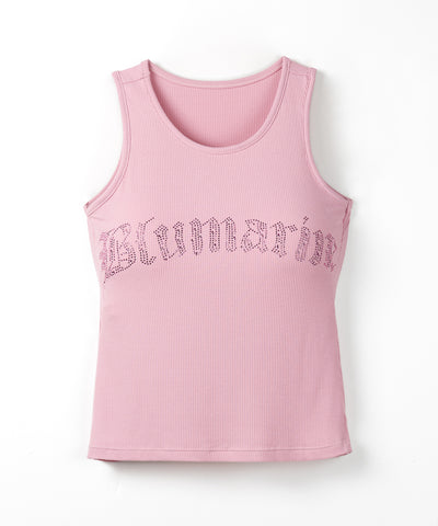 ラインストーンロゴリブタンクトップ／Rhinestone logo ribbed tank top