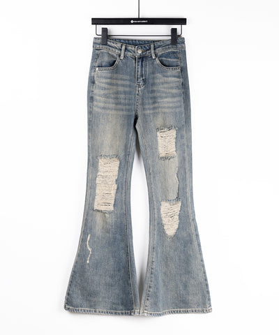 クラッシュダメージヴィンテージフレアデニム ／ crush damage vintage flare denim