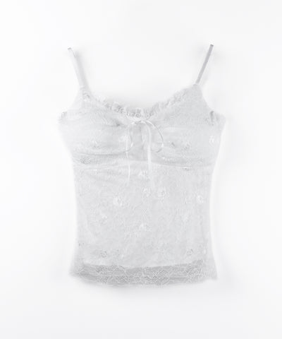 【 ２color 】フロントリボンレースレイヤードキャミソール ／ front ribbon lace layered camisole