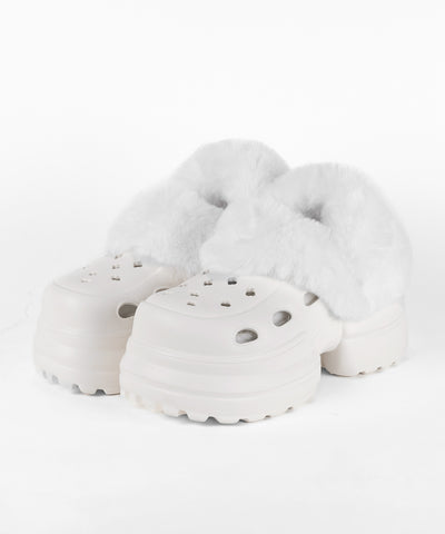 フェイクファー厚底クロッグサンダル ／ Fake fur platform clog sandals