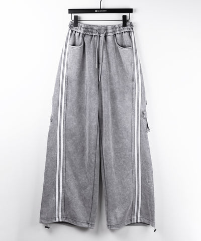 【 裾絞り可能２WAY 】サイドラインピグメントワイドカーゴスウェットパンツ ／ sideline pigment wide cargo sweatpants