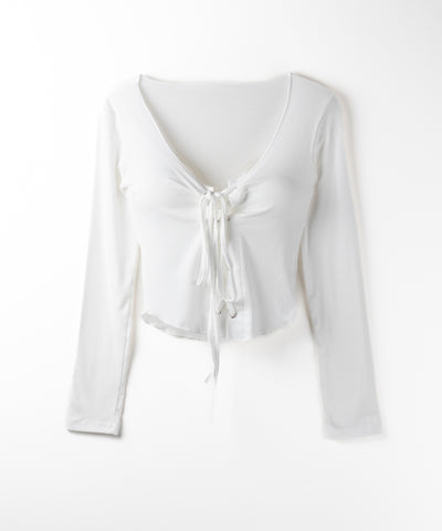【 ３color 】レースアップフロントリボンショートスリムトップス ／ lace up front ribbon short slim tops