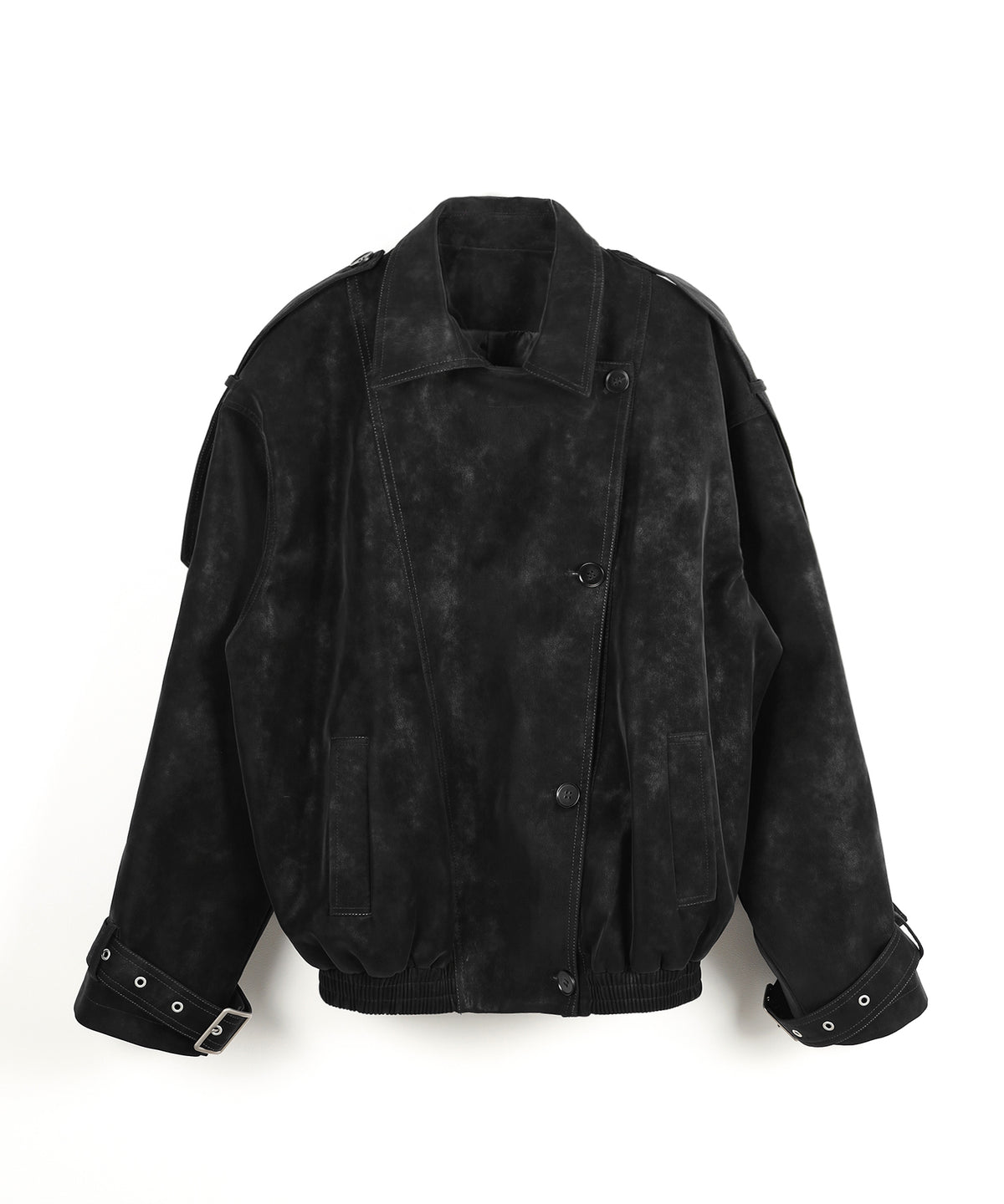 ヴィンテージフェイクレザーベルテッドジップアップオーバーブルゾン ／ Vintage fake leather belted zipup over blouson
