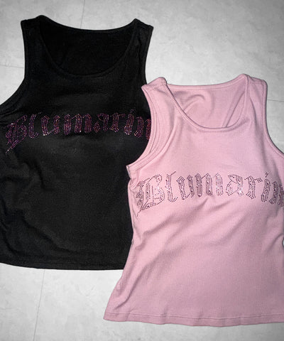 ラインストーンロゴリブタンクトップ／Rhinestone logo ribbed tank top