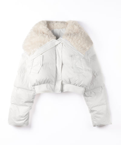 フェイクファー襟レディパフショートダウンジャケット ／ fakefur collar lady puff short down jacket