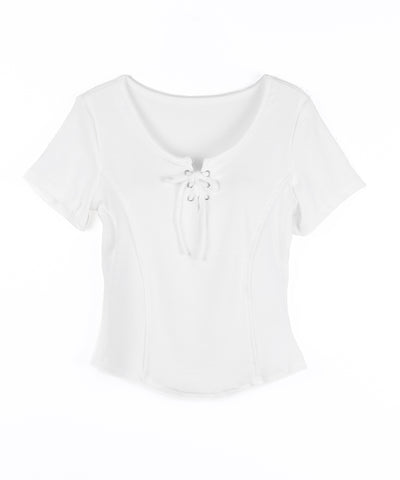 レースアップスリムリブＴシャツ ／ laceup slim lib T-shirts