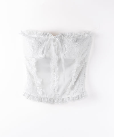 フロントリボンレースフリルコルセットベアトップ ／ front ribbon lace frill corset bare top